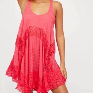 Intimately Free People She Swings Slip Dress Hot Pink Lace Rare Small